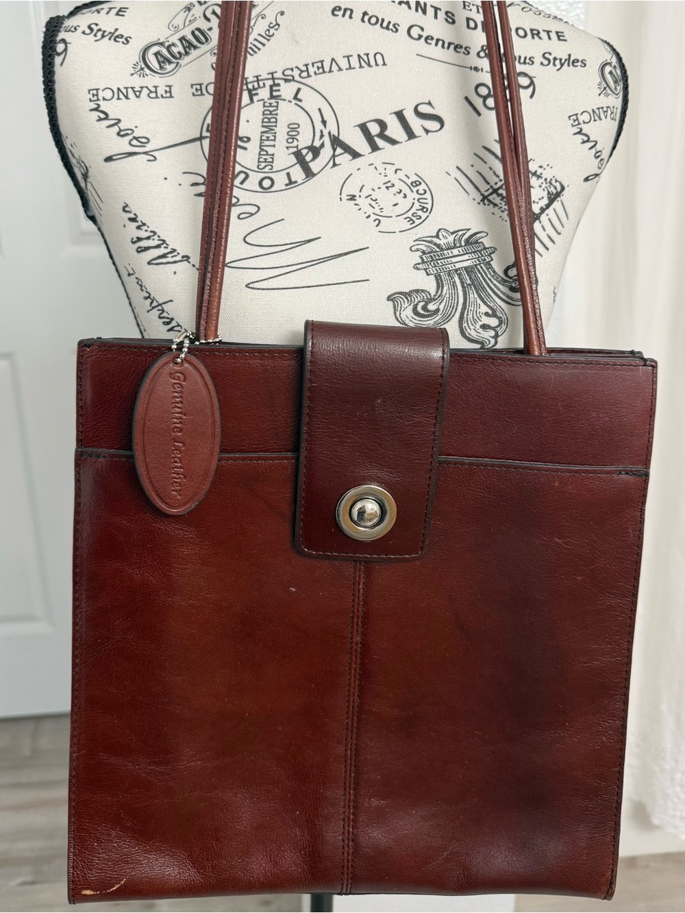 PELLE Studio Genuine Leather Brown Tote Bag with Shoulder Straps